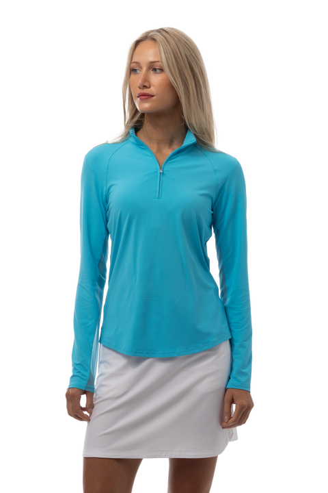 SOLTEK LUX LONG-SLEEVE SOLID MOCK. CARIBBEAN BLUE. 900622