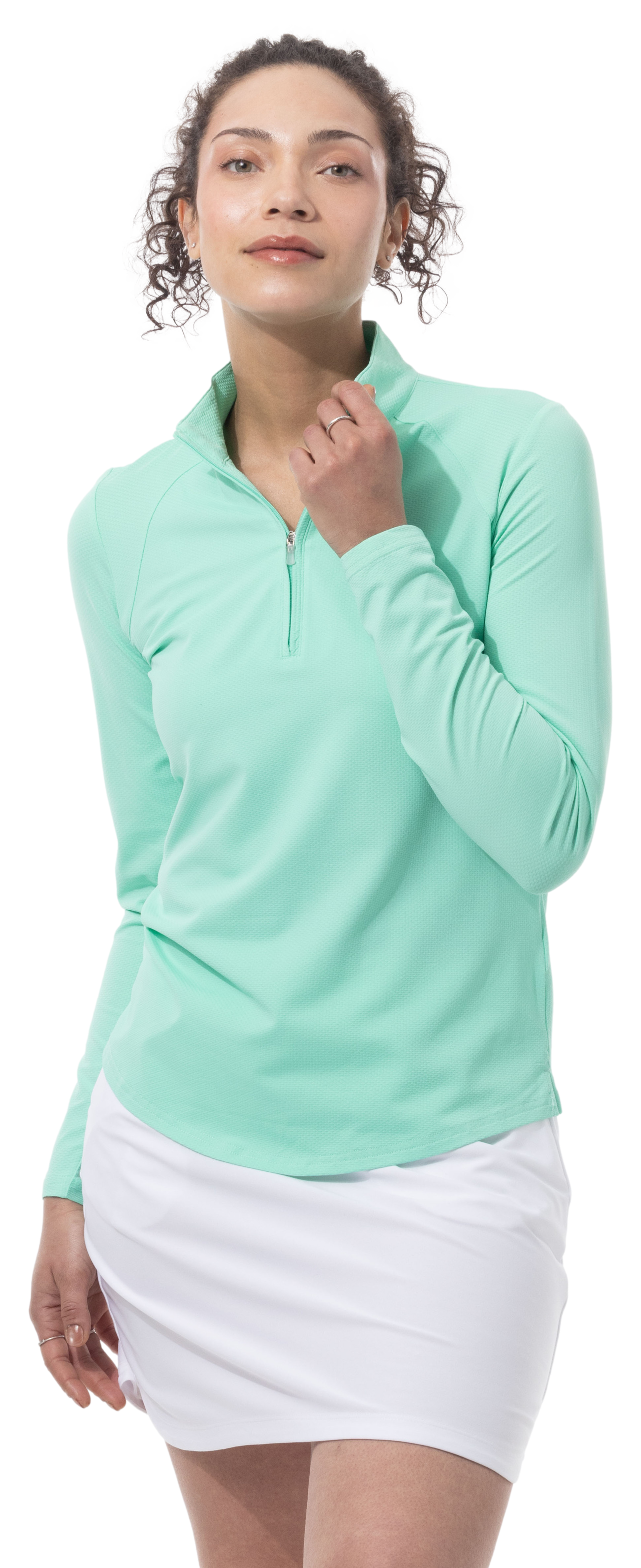SANSOLEIL 1/4 ZIP LONG-SLEEVE SOLID MOCK. MINT. 900622 - SanSoleil