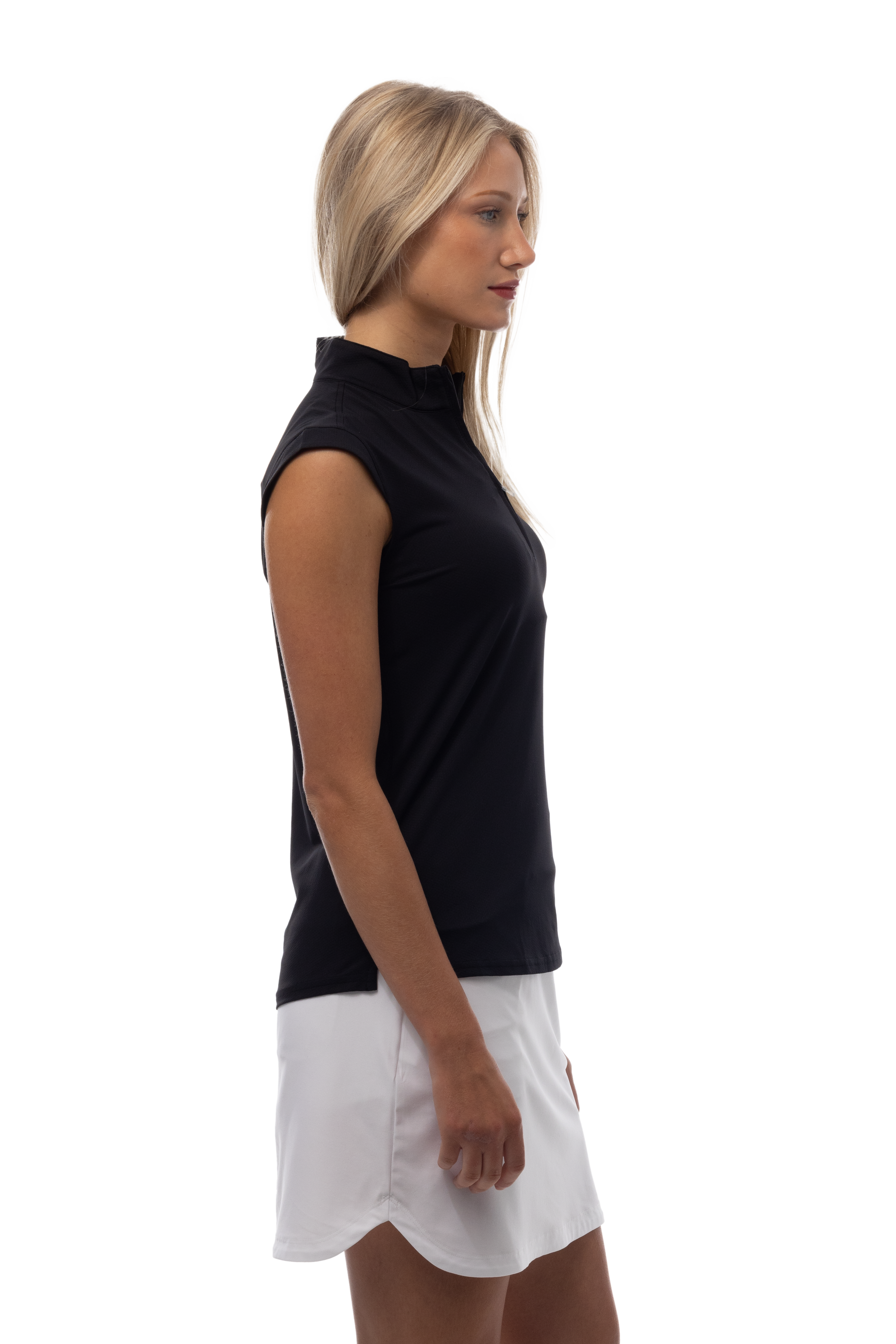 SANSOLEIL 1/4 ZIP SLEEVELESS SOLID MOCK. BLACK. 900627 - SanSoleil