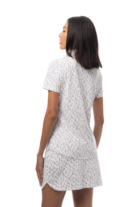 SanSoleil 1/4 Zip Short Sleeve Print Mock. CADDY COOLER. MULTI. 900628