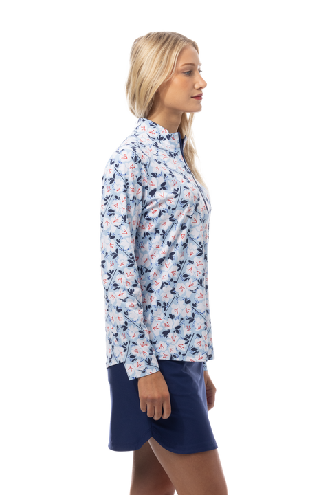 SANSOLEIL COOL ULTRA-MESH ZIP MOCK. PUTTERCUP. BLUE. 900653