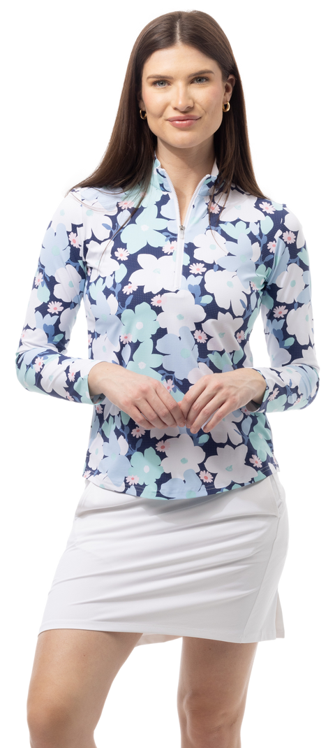 SOLAIR COOL ULTRA-MESH ZIP MOCK. MAGNOLIA. MULTI. 900653 - SanSoleil