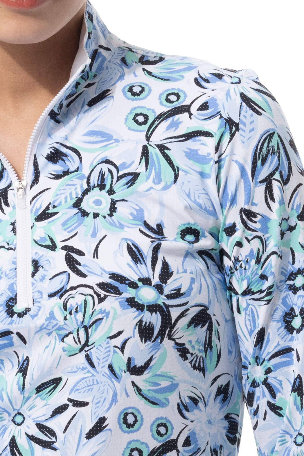 SANSOLEIL COOL ULTRA-MESH ZIP MOCK. DAVINA. BLUE. 900653 - SanSoleil