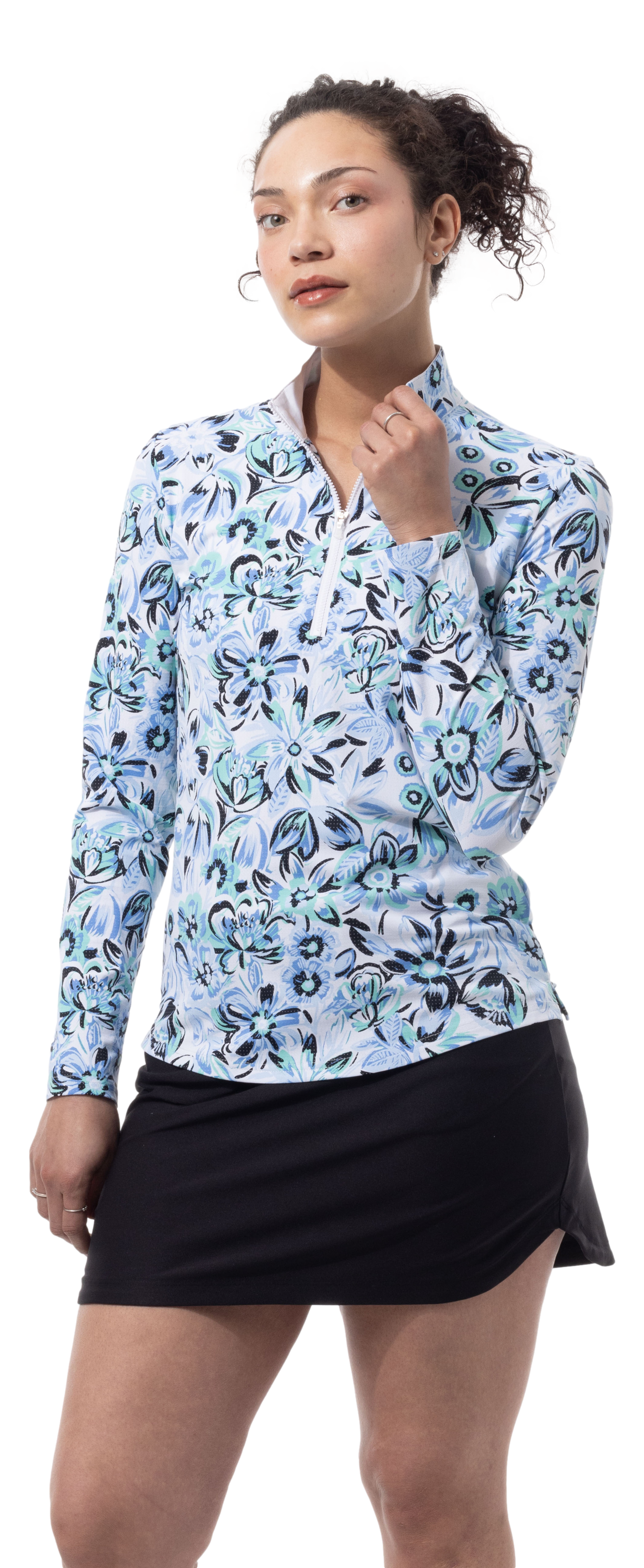 SANSOLEIL COOL ULTRA-MESH ZIP MOCK. DAVINA. BLUE. 900653 - SanSoleil