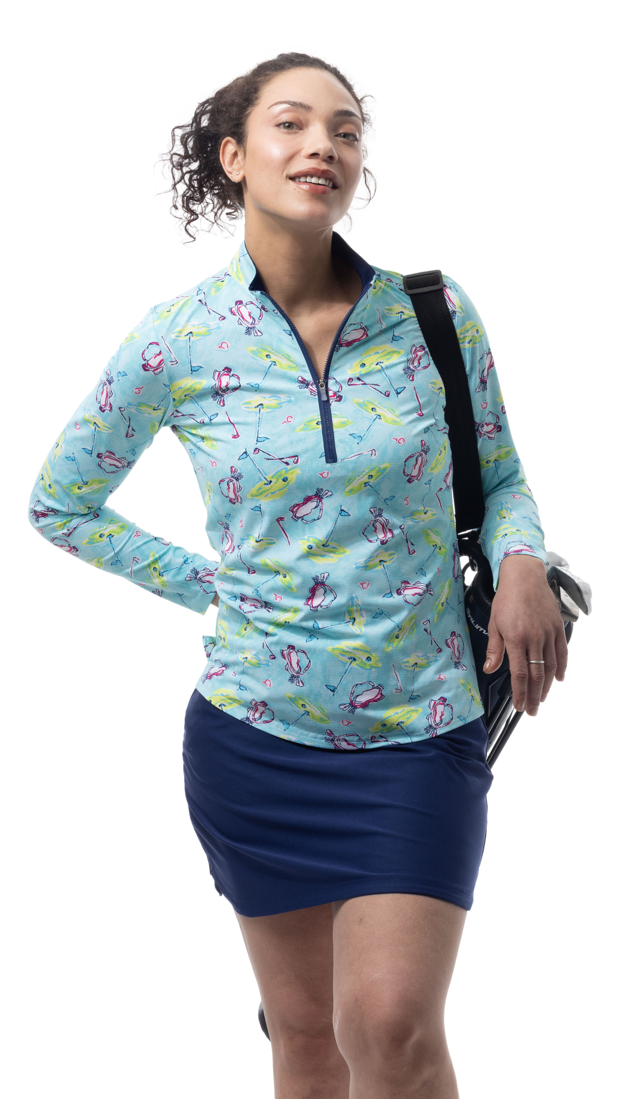 SANSOLEIL COOL ULTRA-MESH ZIP MOCK. FLAGS AND BAGS. 900653 - SanSoleil