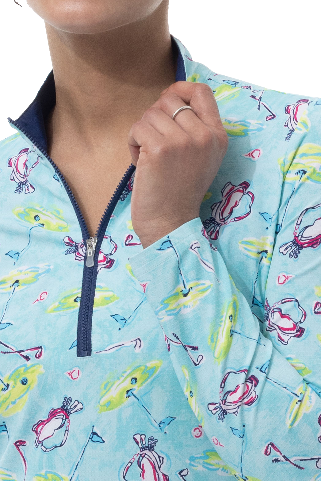 SANSOLEIL COOL ULTRA-MESH ZIP MOCK. FLAGS AND BAGS. 900653 - SanSoleil