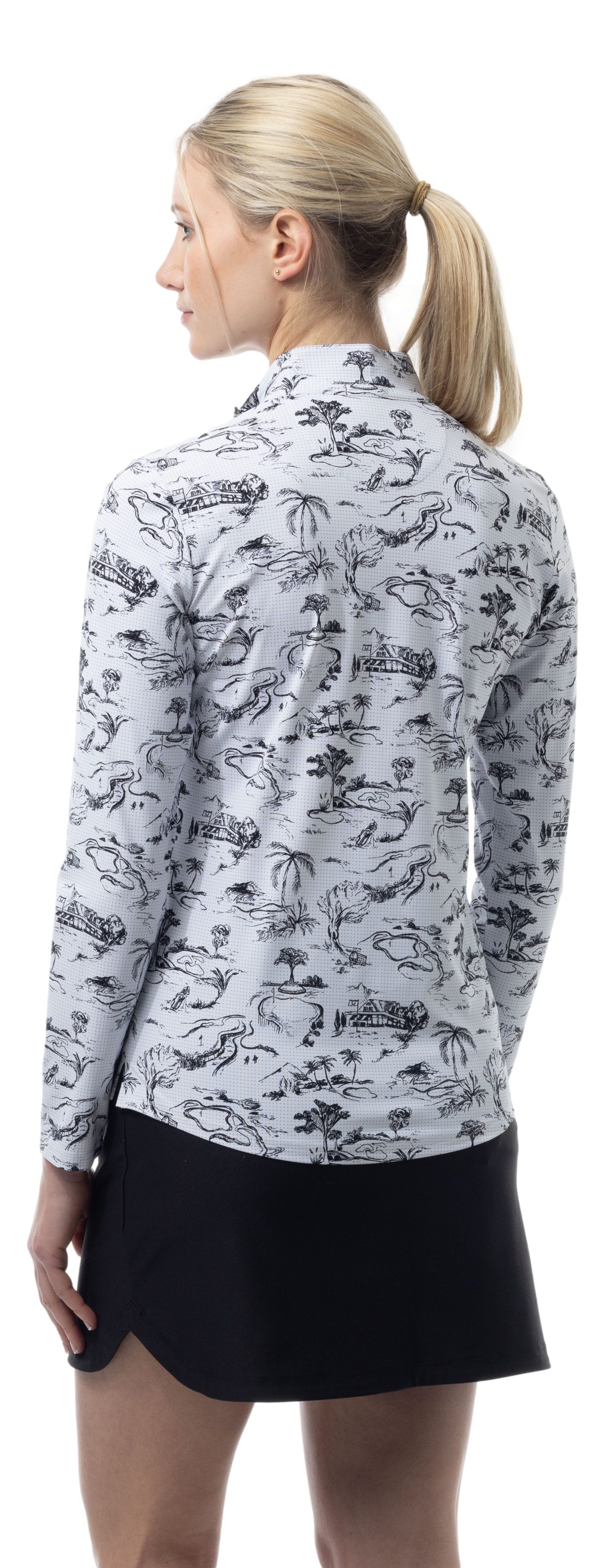 SANSOLEIL COOL ULTRA-MESH ZIP MOCK. TOILE DE GOLF BLACK. 900653 - SanSoleil