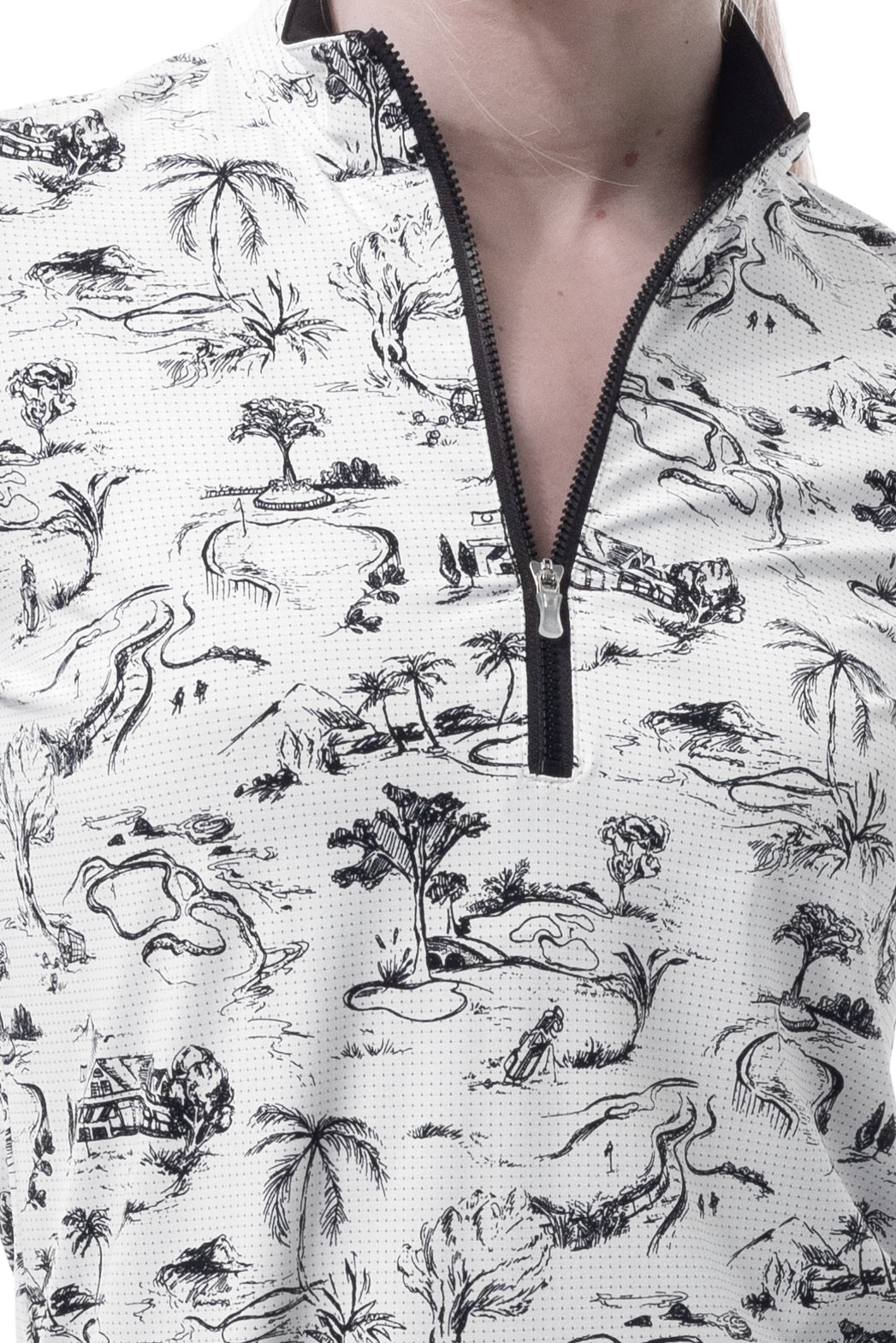 SANSOLEIL COOL ULTRA-MESH ZIP MOCK. TOILE DE GOLF BLACK. 900653 - SanSoleil