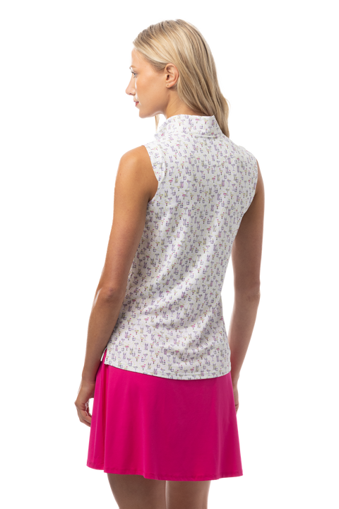 SANSOLEIL COOL ULTRA-MESH ZIP SLEEVELESS MOCK. PUTTERCUP. PINK. 900654
