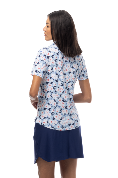 SANSOLEIL COOL ULTRA-MESH ZIP SHORT SLEEVE MOCK. PUTTERCUP. BLUE 900655