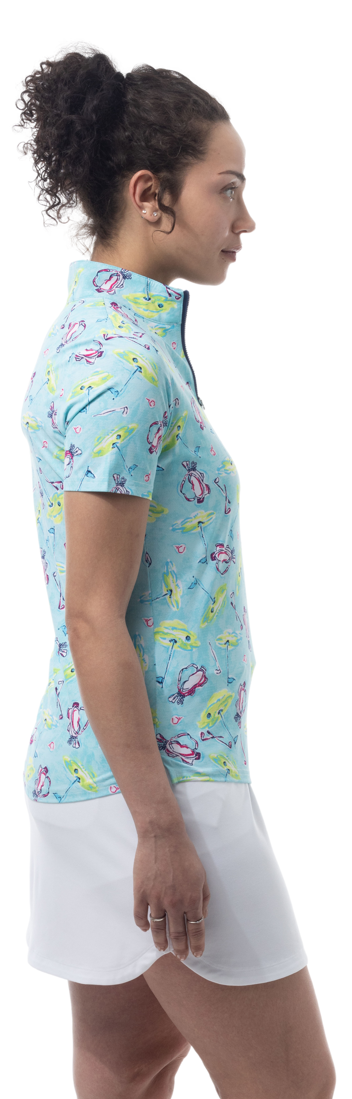 SANSOLEIL COOL ULTRA-MESH ZIP SHORT SLEEVE MOCK. FLAGS AND BAGS. 900655 - SanSoleil