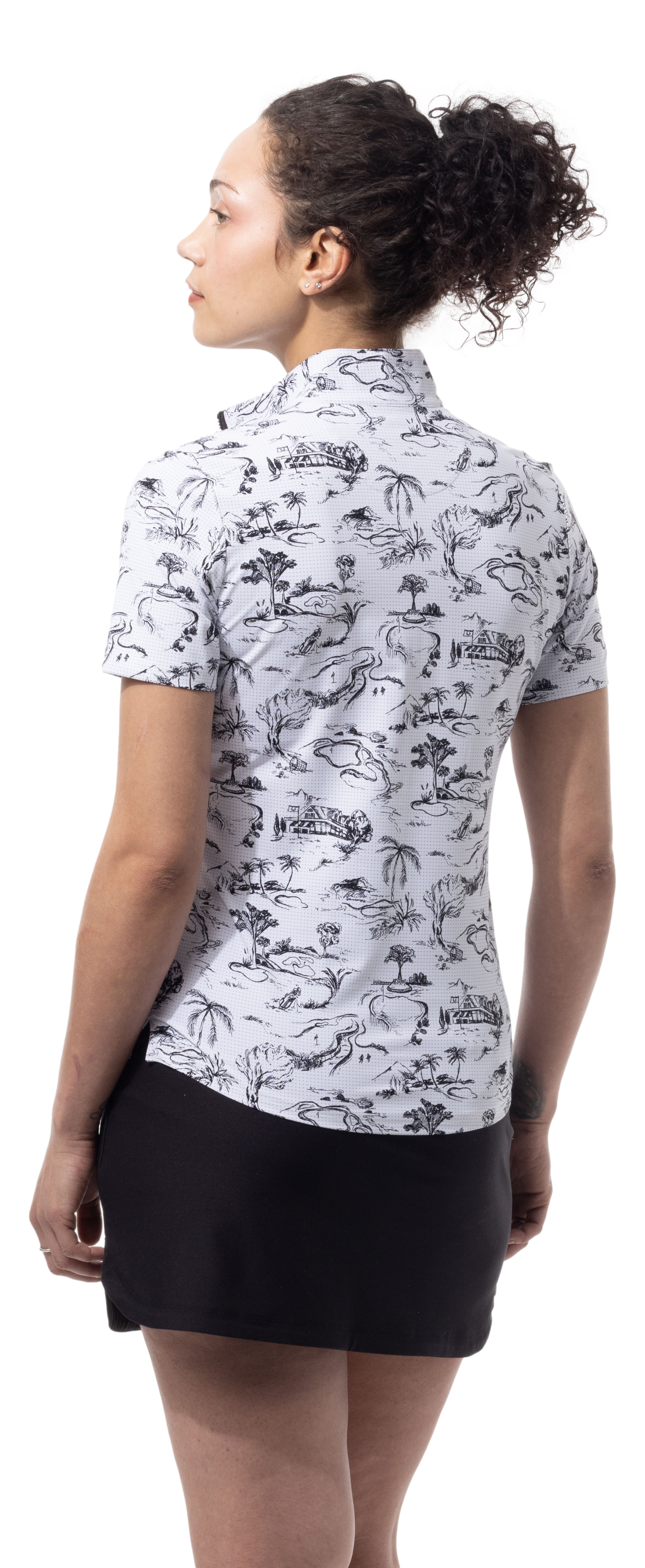 SANSOLEIL COOL ULTRA-MESH ZIP SHORT SLEEVE MOCK. TOILE DE GOLF. BLACK. 900655 - SanSoleil