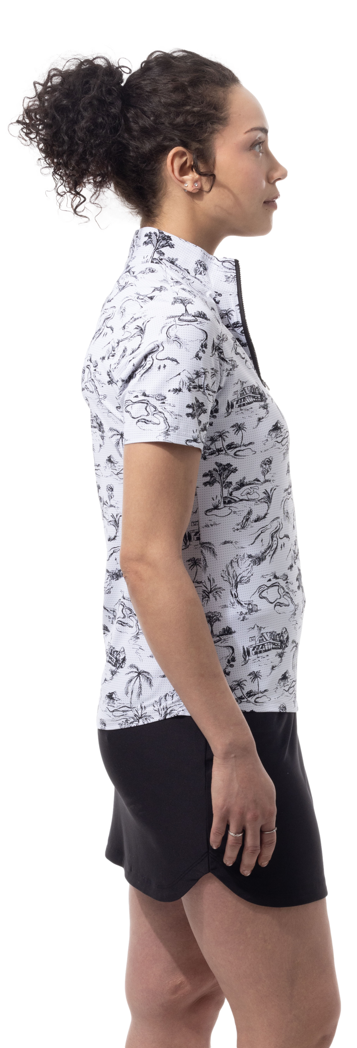 SANSOLEIL COOL ULTRA-MESH ZIP SHORT SLEEVE MOCK. TOILE DE GOLF. BLACK. 900655 - SanSoleil