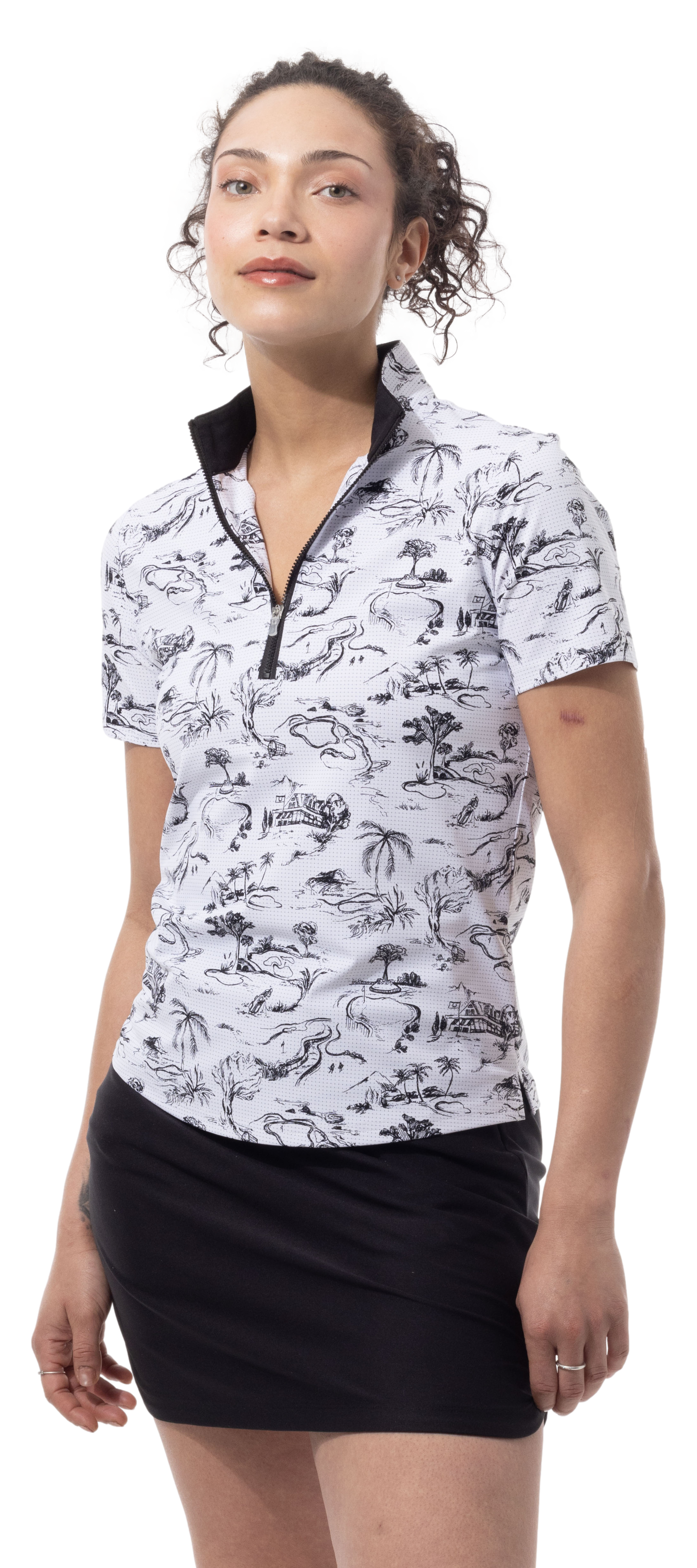 SANSOLEIL COOL ULTRA-MESH ZIP SHORT SLEEVE MOCK. TOILE DE GOLF. BLACK. 900655 - SanSoleil