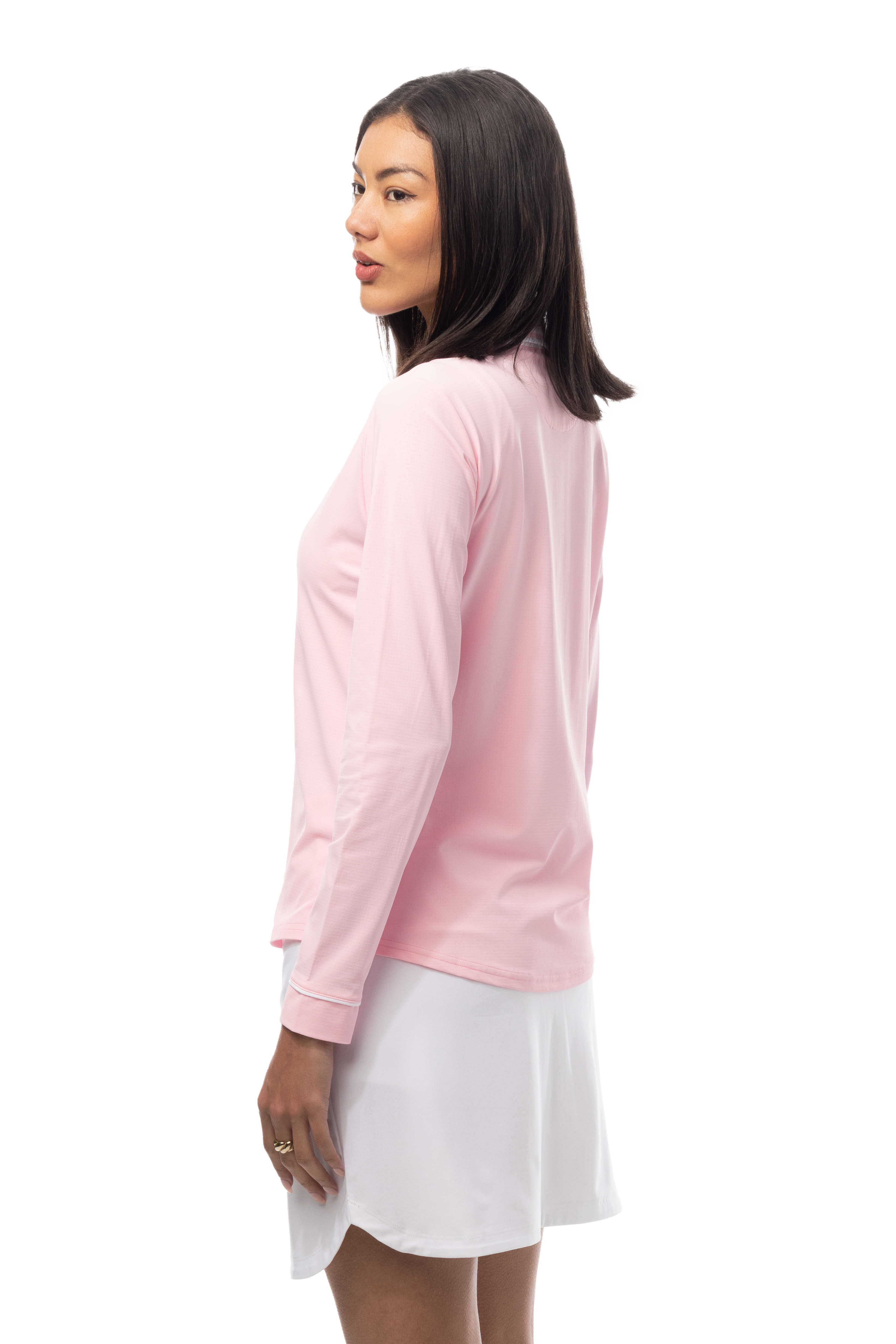 SANSOLEIL TIPPED FIVE-BUTTON PLACKET POLO. PETAL PINK. 900656 - SanSoleil