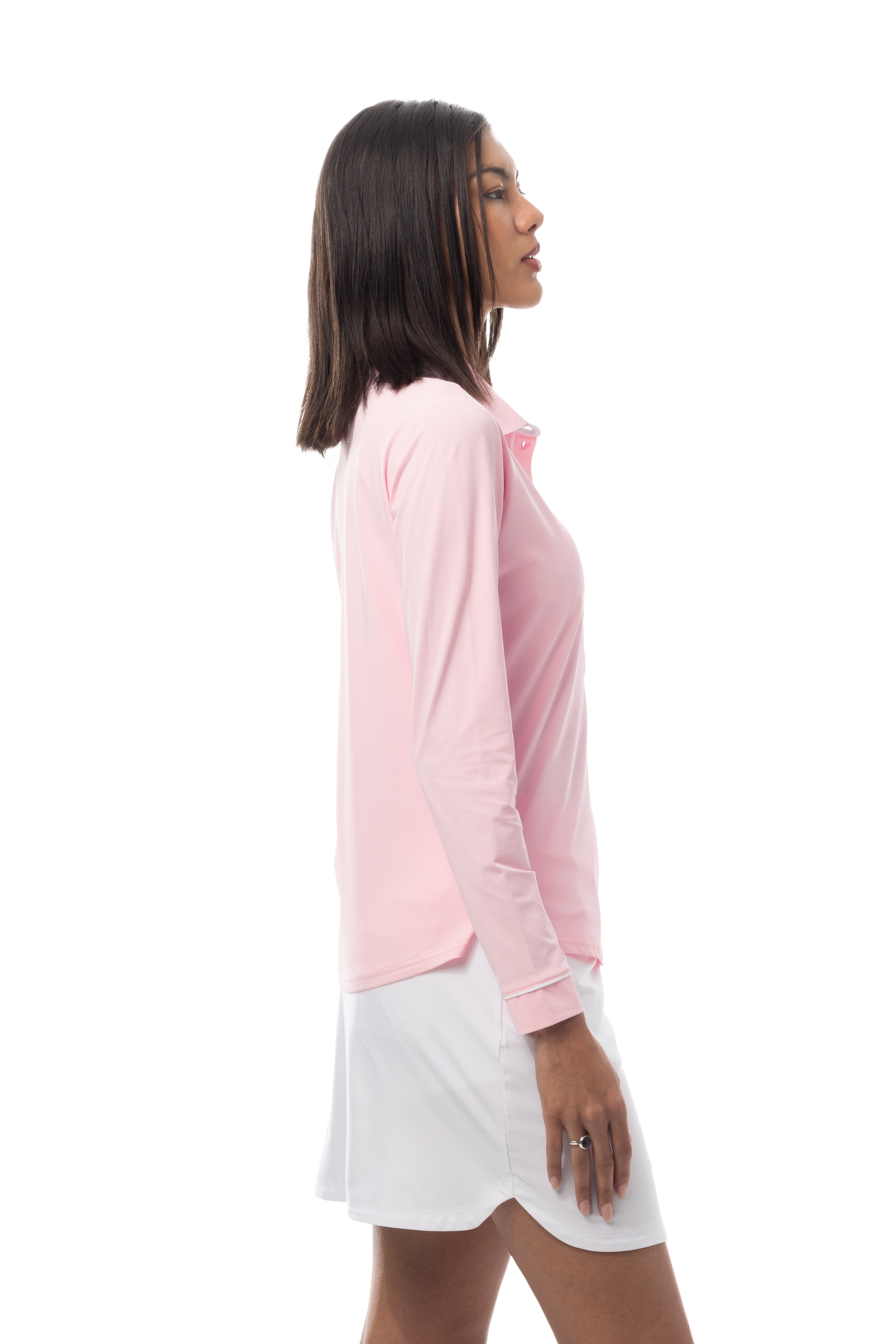SANSOLEIL TIPPED FIVE-BUTTON PLACKET POLO. PETAL PINK. 900656 - SanSoleil