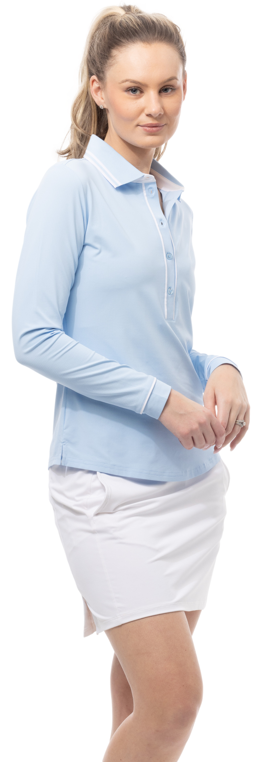 SOLAIRCOOL TIPPED FIVE-BUTTON PLACKET POLO. COASTAL. 900656 - SanSoleil