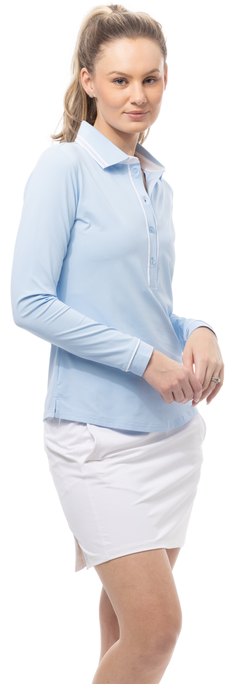 SOLAIRCOOL TIPPED FIVE-BUTTON PLACKET POLO. COASTAL. 900656 - SanSoleil