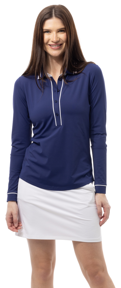 SOLAIRCOOL TIPPED FIVE-BUTTON PLACKET POLO. NAVY. 900656 - SanSoleil