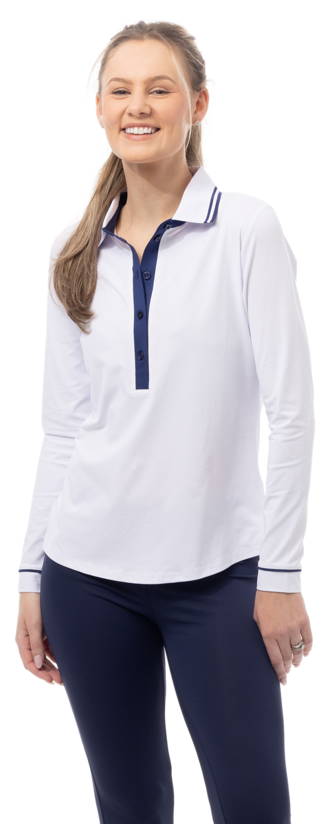 SOLAIRCOOL TIPPED FIVE-BUTTON PLACKET POLO. WHITE. 900656 - SanSoleil
