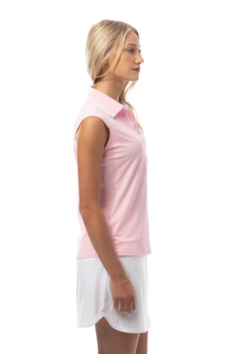 SANSOLEIL COOL ULTRA-MESH SLEEVELESS POLO. PETAL PINK. 900657