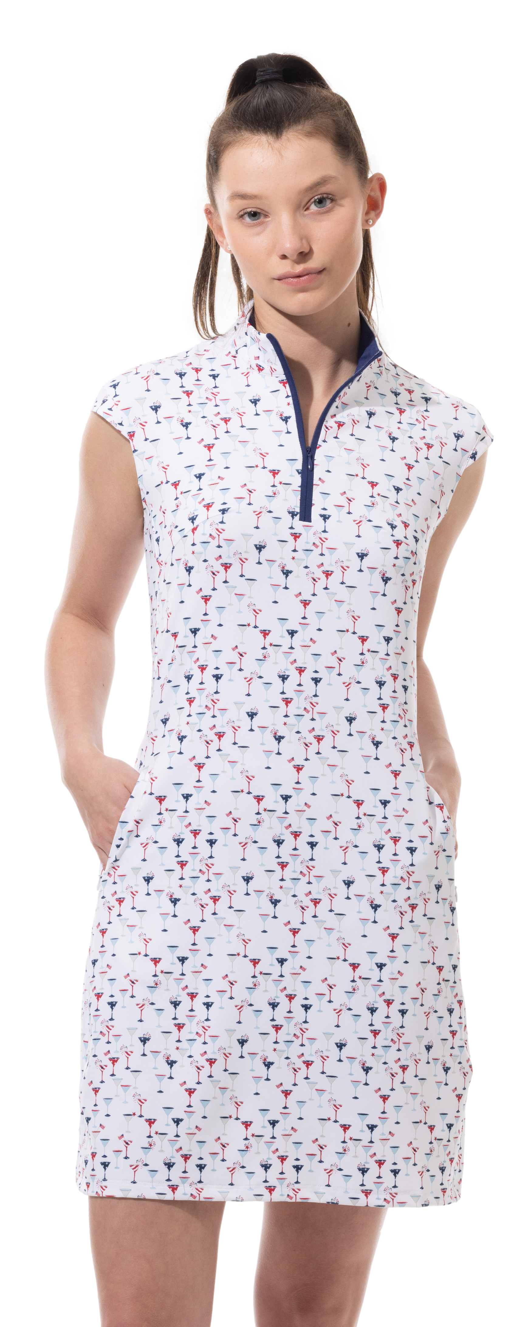 SOLSTYLE COOL SLEEVELESS ZIP MOCK DRESS. 900722-C-LIBERTINI