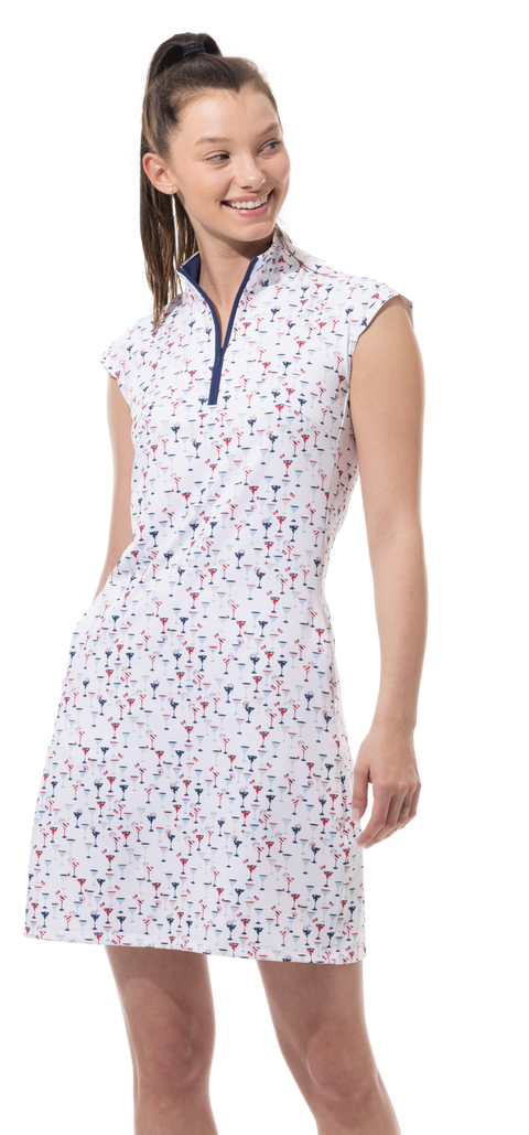 SOLSTYLE COOL SLEEVELESS ZIP MOCK DRESS. LIBERTINI. 900722-C - SanSoleil