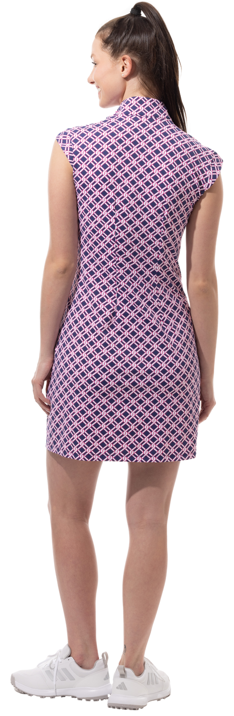 SOLSTYLE ICE SLEEVELESS ZIP MOCK DRESS. PINNACLE. NAVY. 900722I - SanSoleil