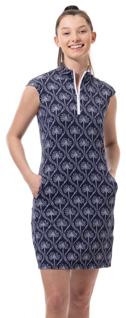 SOLSTYLE ICE SLEEVELESS ZIP MOCK DRESS. MIRAGE. INK-WHITE - 900722-I