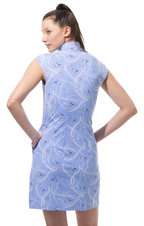 SOLSTYLE ICE SLEEVELESS ZIP MOCK DRESS. FREE REIN. BLUE . 900722I - SanSoleil