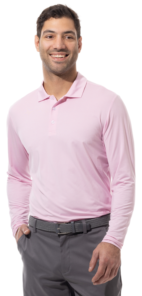 MEN'S SOLTEK ICE MINI-STRIPE POLO. MELANGE ROSE QUARTZ & WHITE - 900837MM