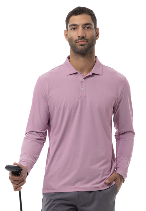 MEN'S SOLTEK ICE MINI-STRIPE POLO. CLARET RED & WHITE - 900837M