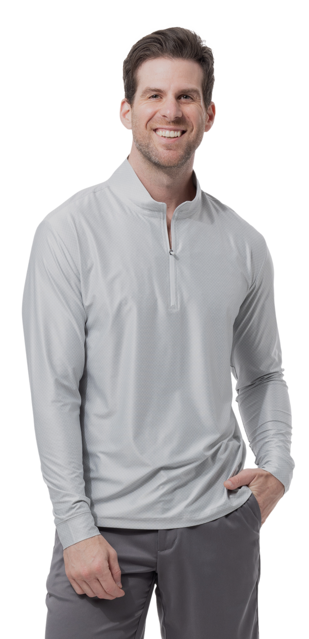 MEN'S SOLTEK ICE CHECK 1/4 ZIP MOCK. MELANGE DOVE CHECK. 900838 - SanSoleil