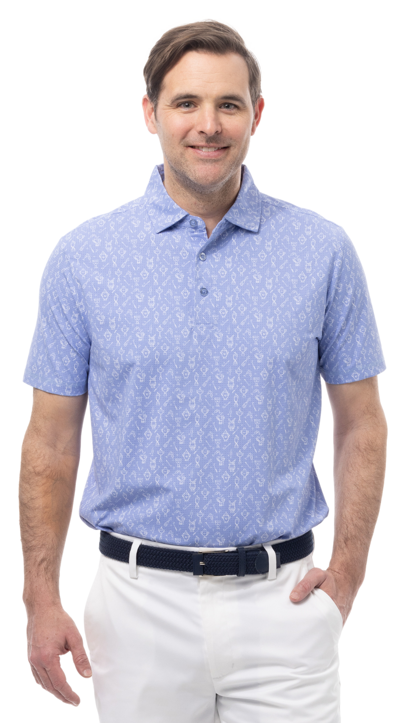 MEN'S SOLAIR COOL PRINT POLO. WINNERS CUP. PERIWINKLE. 900840A - SanSoleil