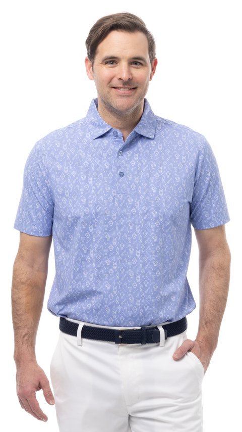 MEN'S SOLAIR COOL PRINT POLO. WINNERS CUP. PERIWINKLE. 900840A - SanSoleil