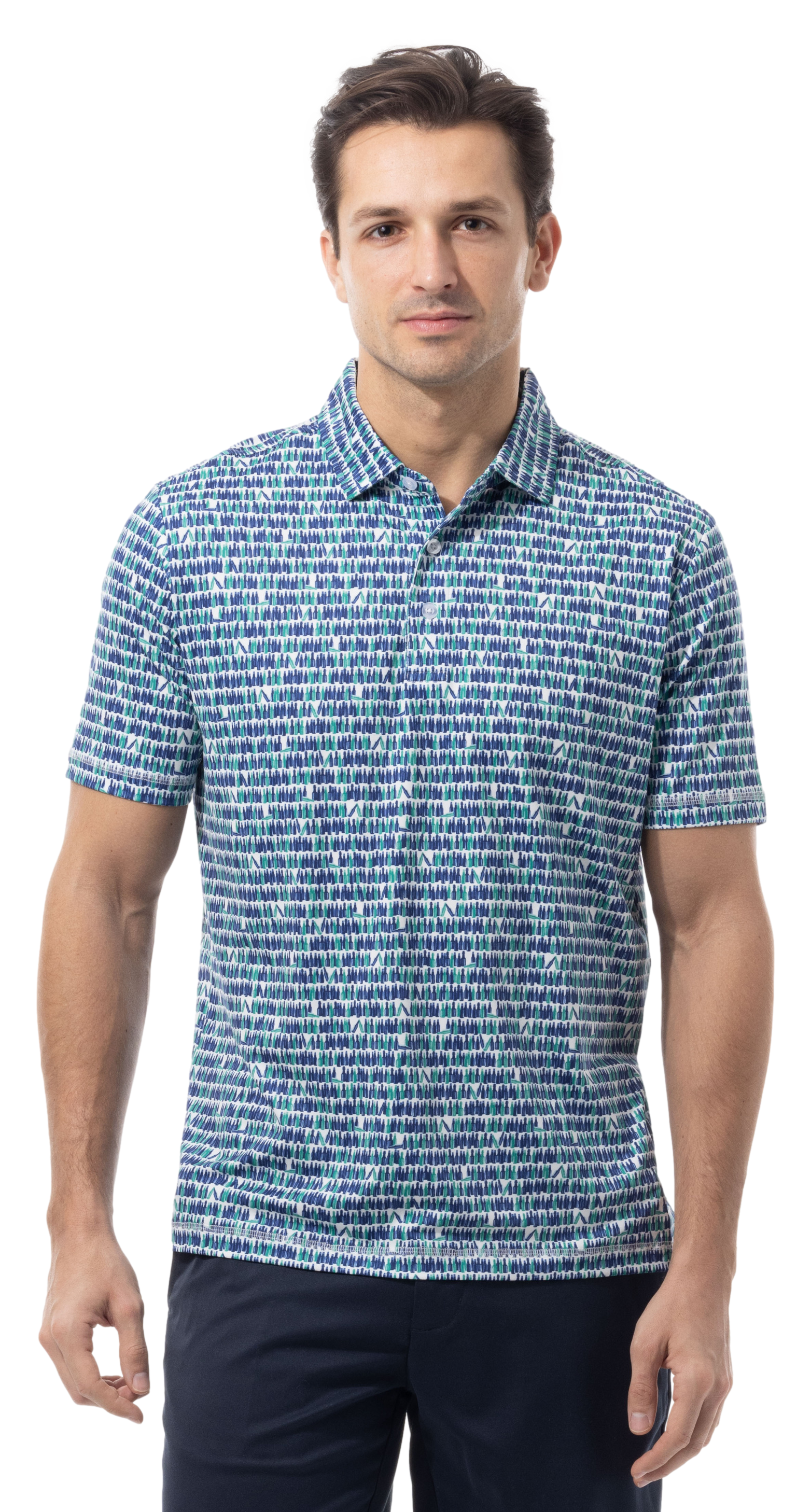 SANSOLEIL MEN'S SHORT SLEEVE PRINT POLO. 99 BOTTLES. 900840 - SanSoleil