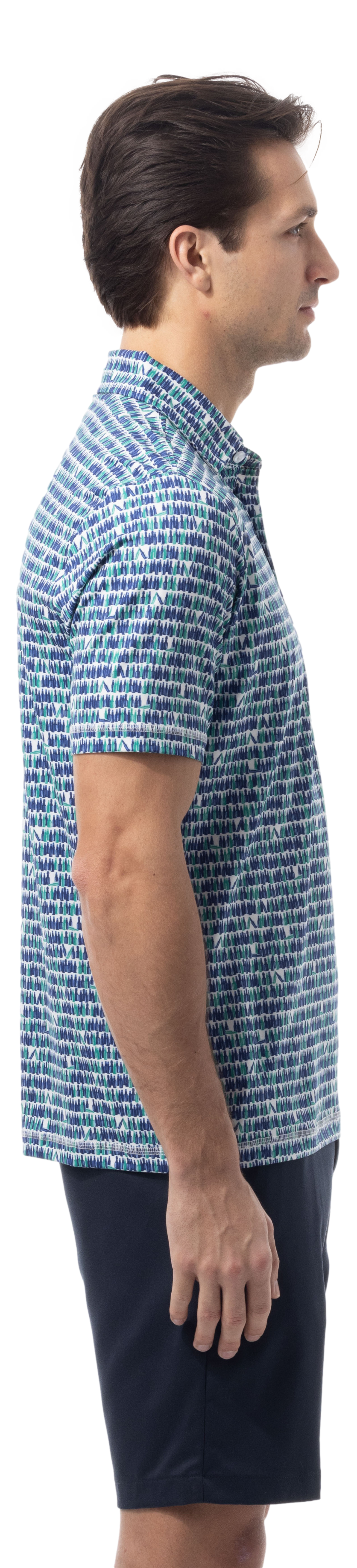 SANSOLEIL MEN'S SHORT SLEEVE PRINT POLO. 99 BOTTLES. 900840 - SanSoleil