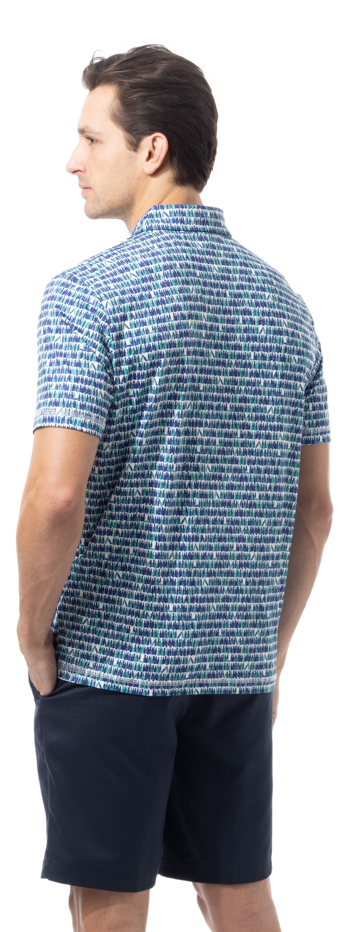 SANSOLEIL MEN'S SHORT SLEEVE PRINT POLO. 99 BOTTLES. 900840 - SanSoleil
