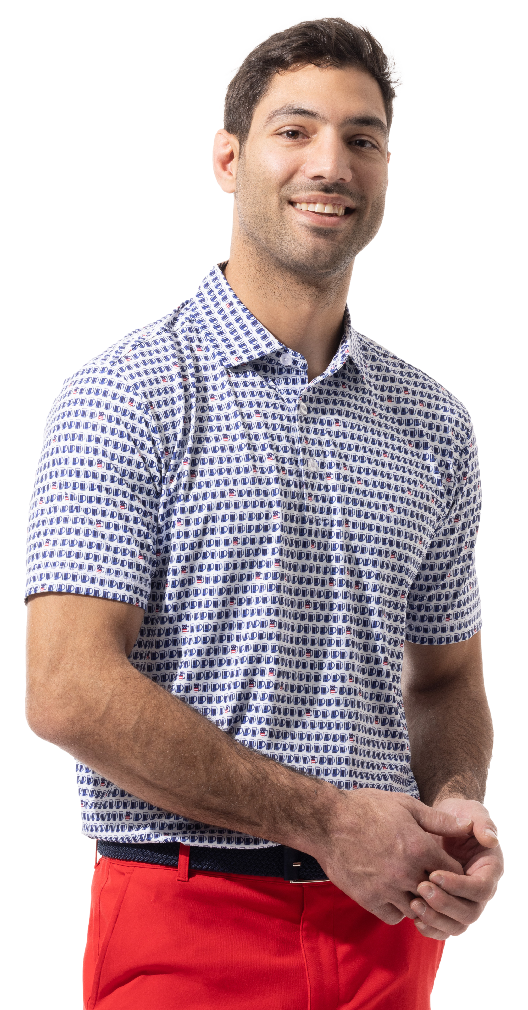 SANSOLEIL MEN'S BUTTON PRINT POLO. US ALE. 900840 - SanSoleil