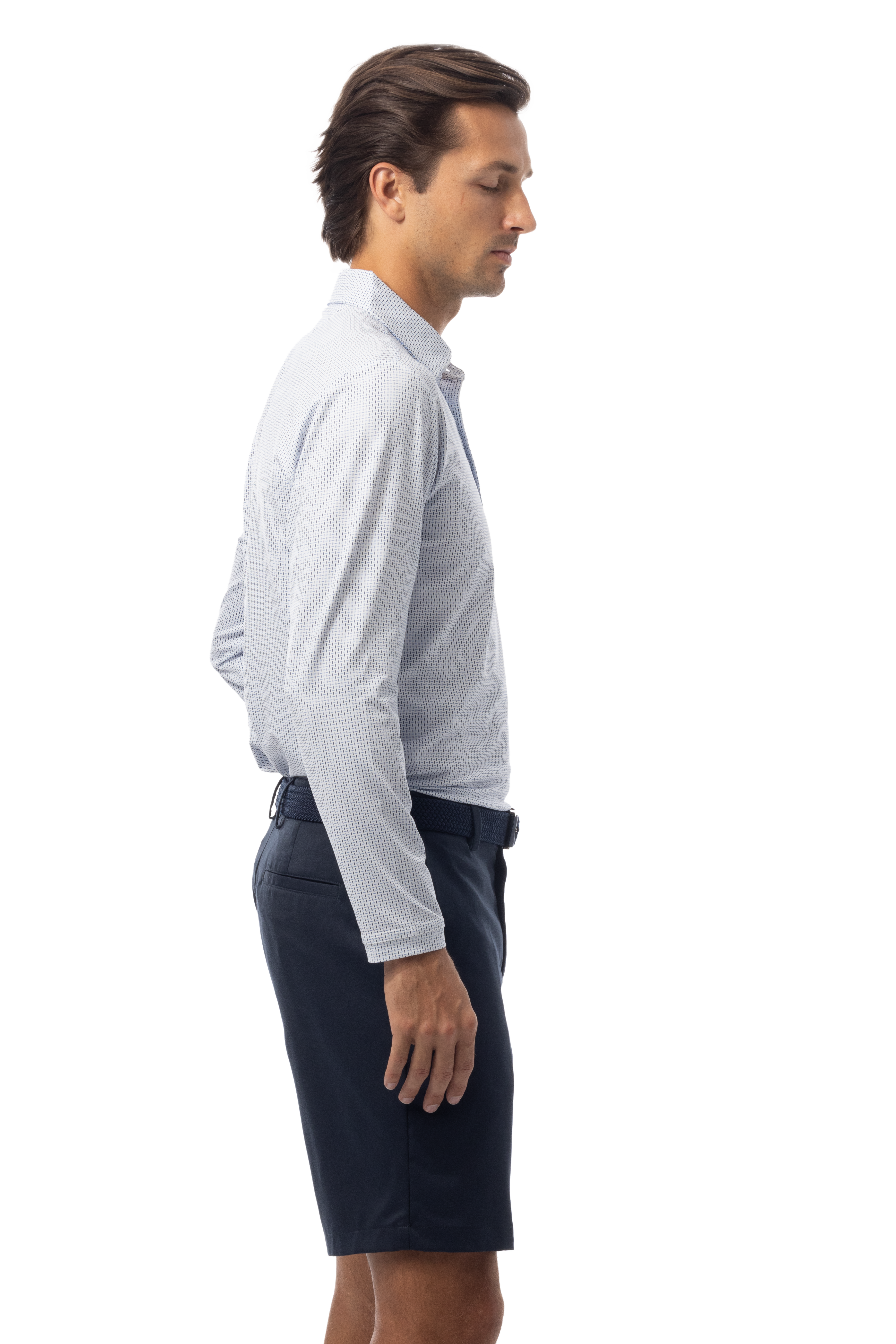 SANSOLEIL'S MEN'S LONG SLEEVE PRINT POLO. MATRIX. PERI NAVY. 900841 - SanSoleil