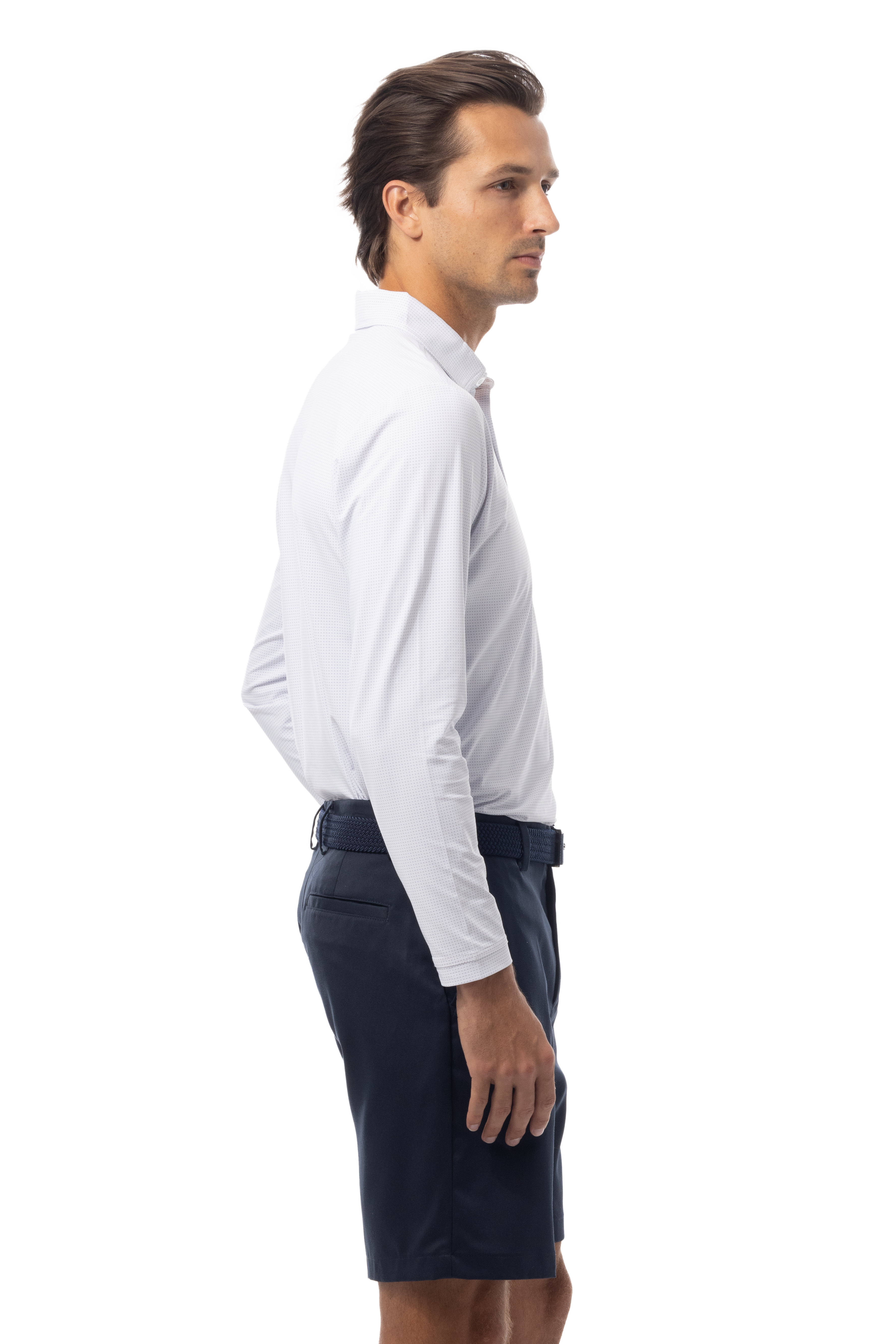 SANSOLEIL'S MEN'S SOLAIR LONG SLEEVE POLO. WHITE NAVY - 900841A - SanSoleil