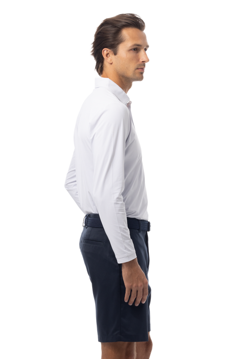 SANSOLEIL'S MEN'S SOLAIR LONG SLEEVE POLO. WHITE NAVY - 900841A