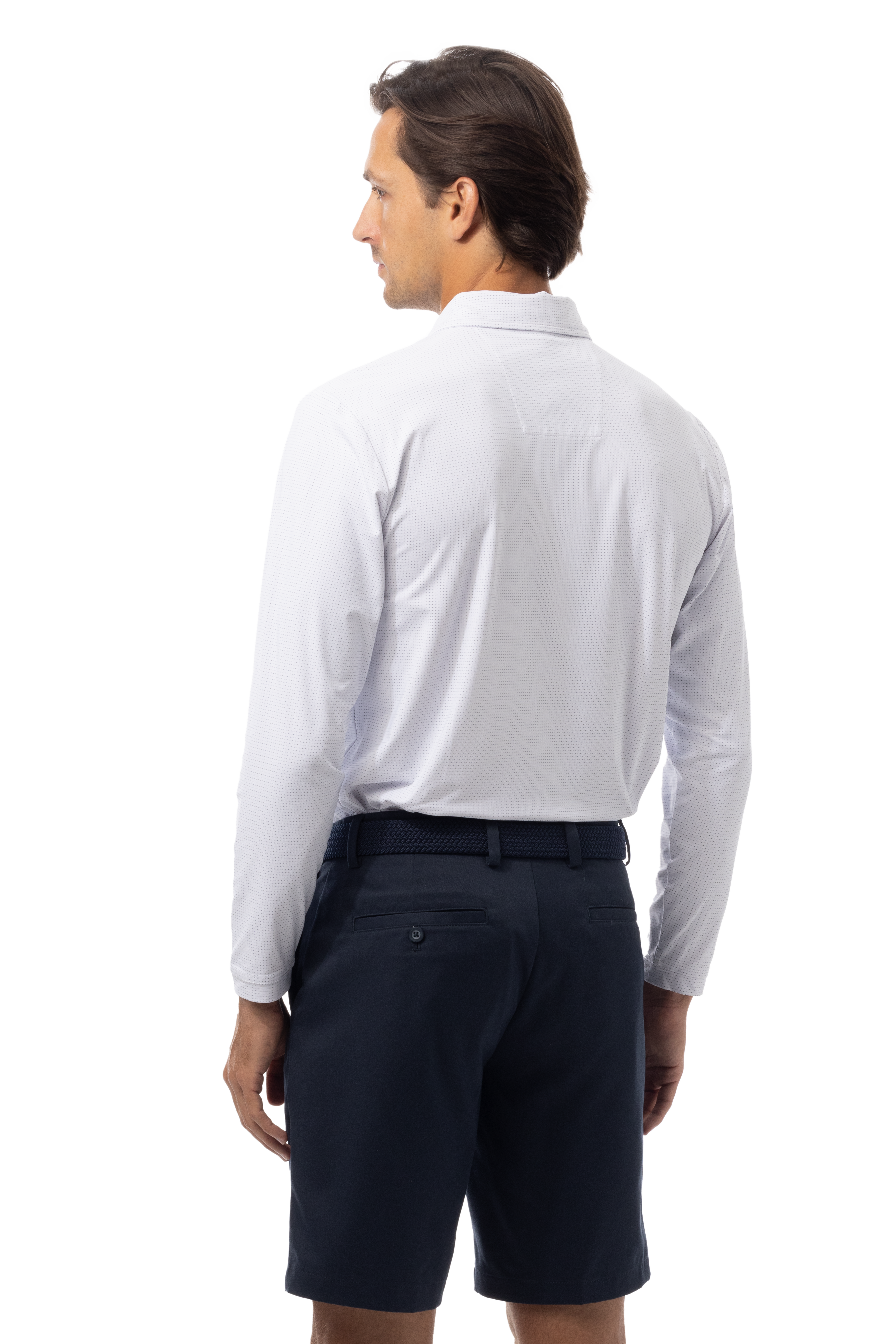 SANSOLEIL'S MEN'S SOLAIR LONG SLEEVE POLO. WHITE NAVY - 900841A - SanSoleil