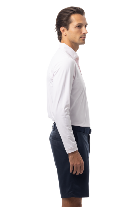 SANSOLEIL'S MEN'S SOLAIR LONG SLEEVE POLO. WHITE RED - 900841A