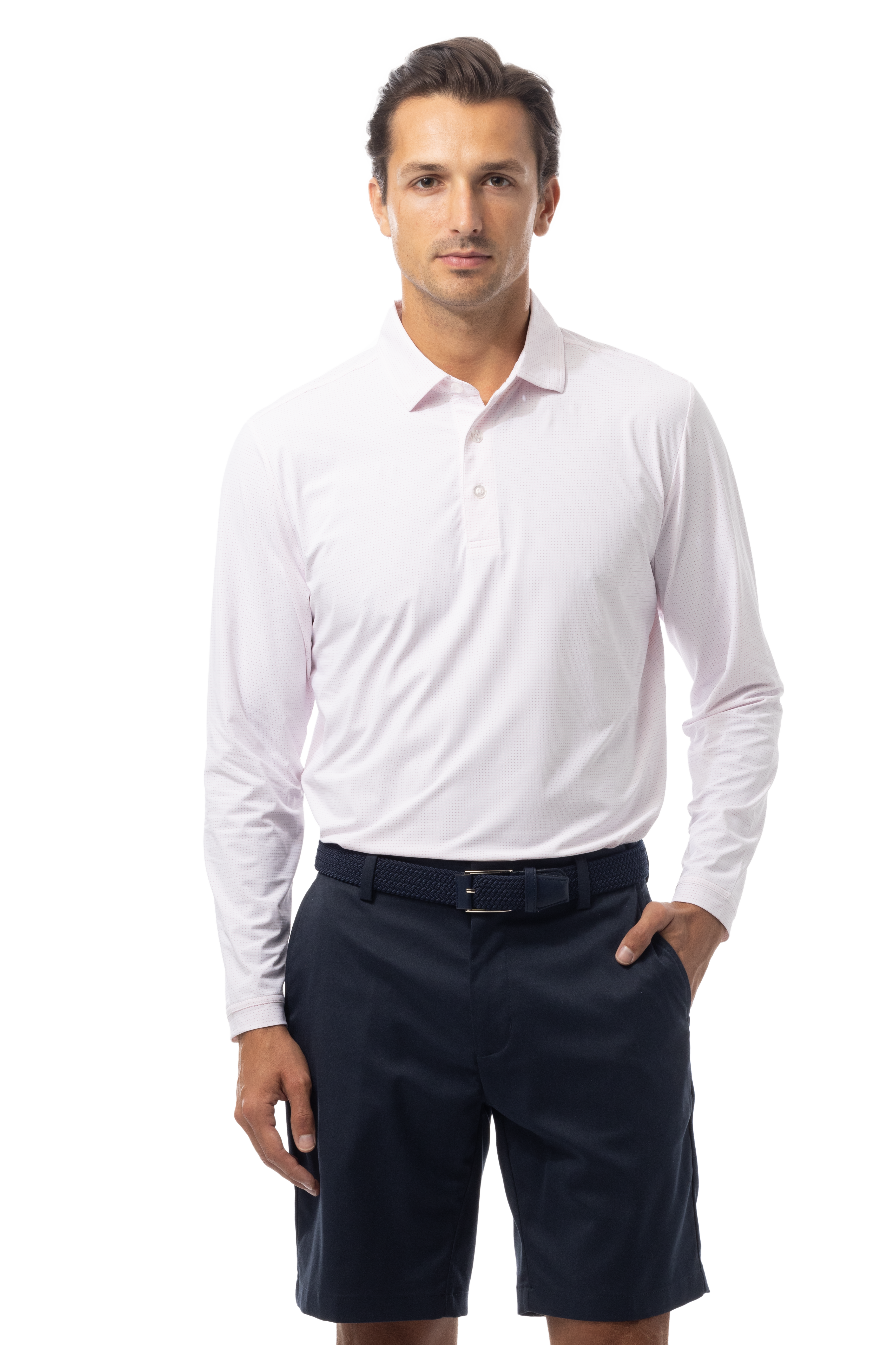 SANSOLEIL'S MEN'S SOLAIR LONG SLEEVE POLO. WHITE RED - 900841A - SanSoleil