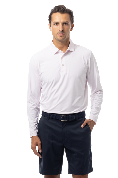 SANSOLEIL'S MEN'S SOLAIR LONG SLEEVE POLO. WHITE RED - 900841A