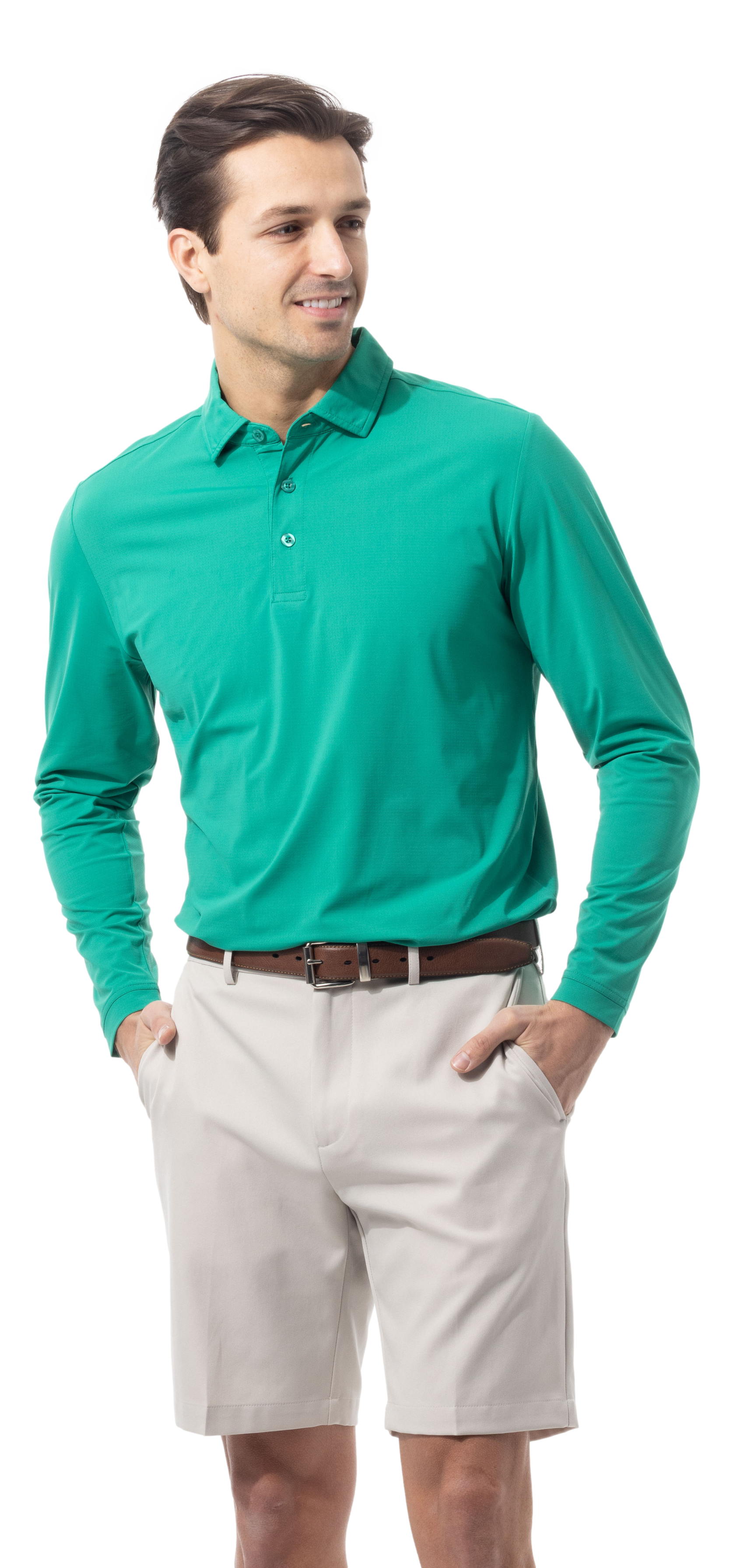 SANSOLEIL'S MEN'S SOLAIR LONG SLEEVE POLO. VARSITY GREEN 900841A - SanSoleil