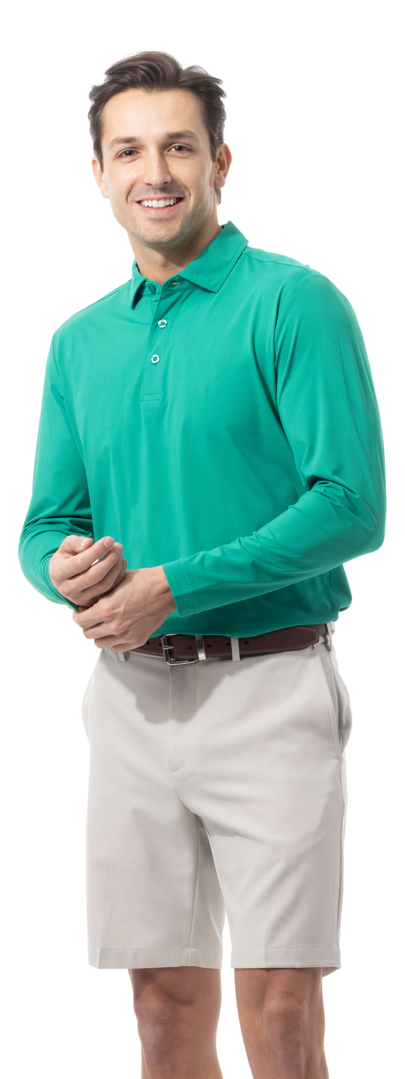 SANSOLEIL'S MEN'S SOLAIR LONG SLEEVE POLO. VARSITY GREEN 900841A - SanSoleil