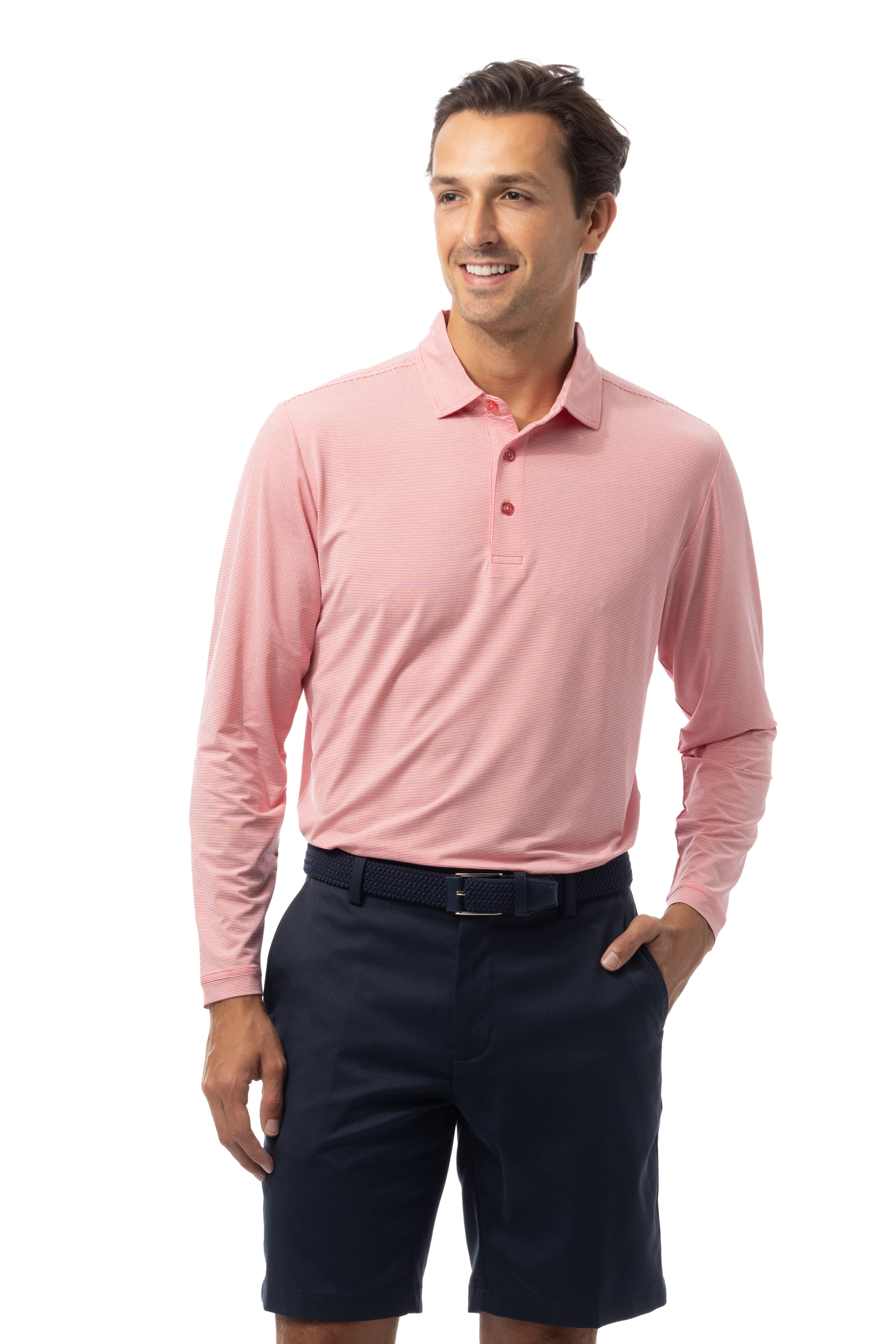 MEN'S SOLMELANGE ICE MINI-STRIPE POLO. RED-WHITE. 900841MM - SanSoleil