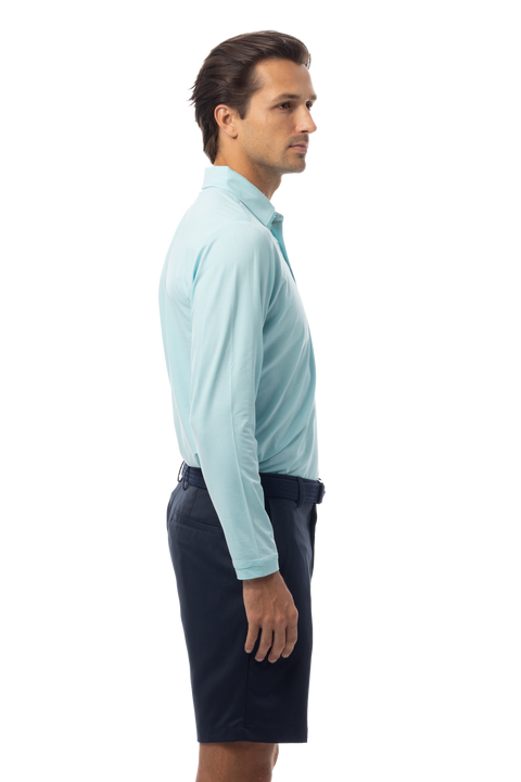 SANSOLEIL MEN'S SOLMELANGE ICE MINI-STRIPE POLO. TURQ-WHITE. 900841MM
